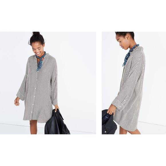 Madewell Dresses & Skirts - MADEWELL Stripe-Play Shirtdress Black White Oversized Mini Swing Shirt Dress XXS